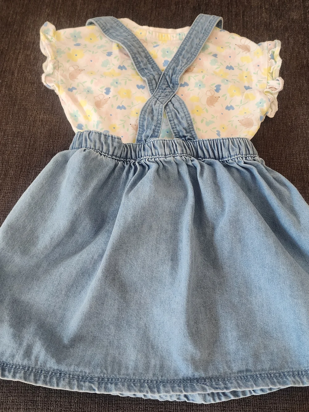 M&S Mouse Flower Nature Lover Denim Overall Dress & T-Shirt, Cottage Girls 2-3 Y
